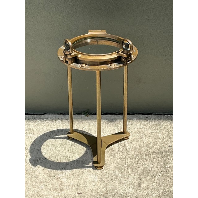 Vintage Brass and Glass Porthole Accent Table For Sale - Image 4 of 13