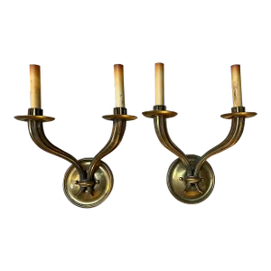Antique French Art Deco Bronze Two Light Wall Sconces Circa 1920 - a Pair