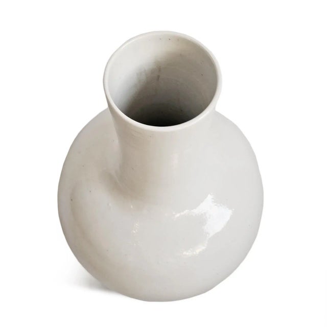 White Long Neck Ceramic Vase For Sale - Image 4 of 8