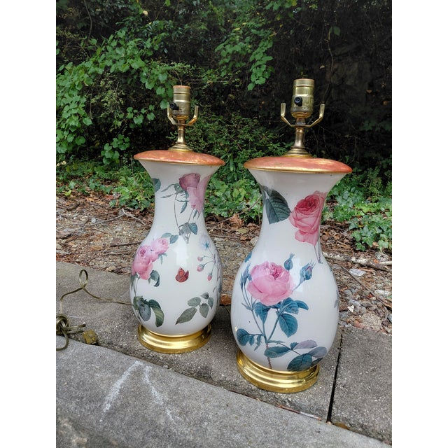 Late 20th Century Late 20th Century Floral Ceramic Table Lamps Attributed to Vaughan Designs - a Pair For Sale - Image 5 of 7