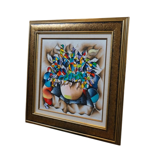 Embellished serigraph print on canvas titled "Love Bouquet" by David Schluss. Signed in lower right. Numbered 95/150 on...