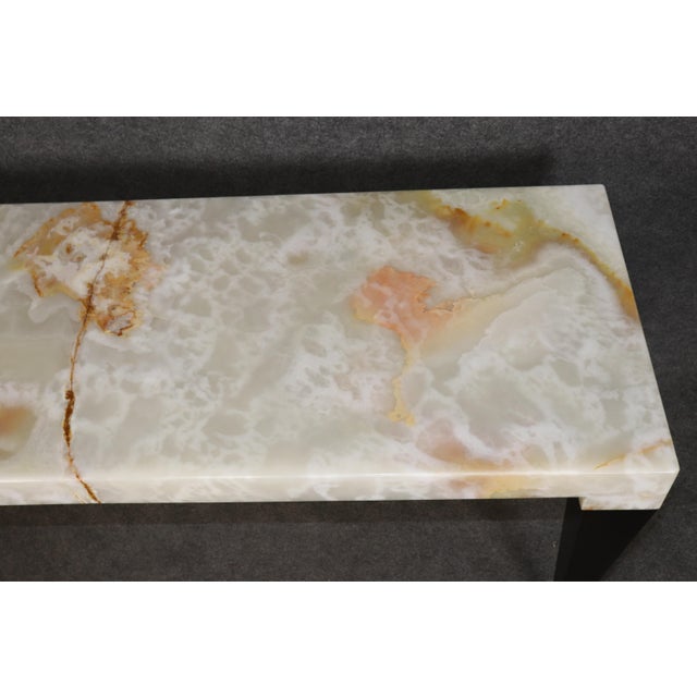 20th C. Italian French Deco Onyx and Ebonized Console Table With Brass Accents For Sale In Philadelphia - Image 6 of 11