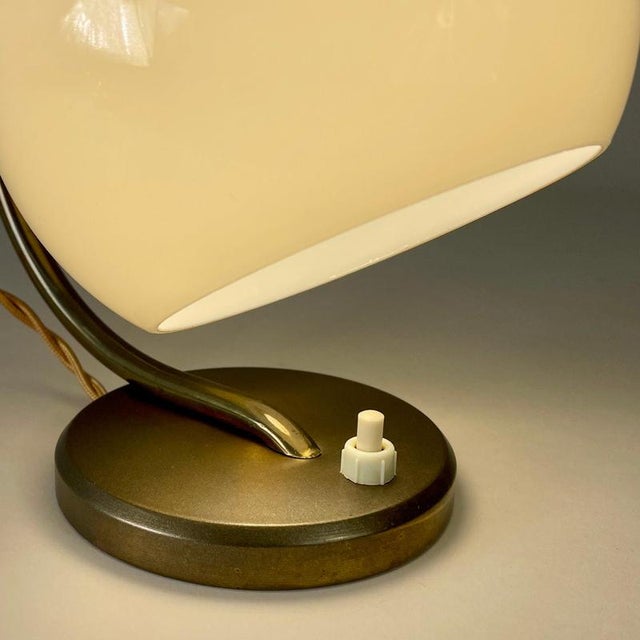 Metal Art Deco Brass and Opaline Glass Table Lamp, Germany, 1930s For Sale - Image 7 of 15