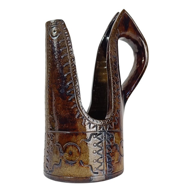 Mid 20th Century Italian Primitive Style Ceramic Jug or Vase by Urbano Fontana, 1970s For Sale