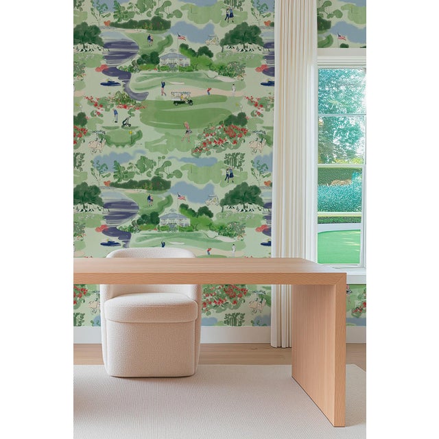 Golf Course Toile Grasscloth Wallpaper by House Party | 8 Yards For Sale - Image 9 of 10