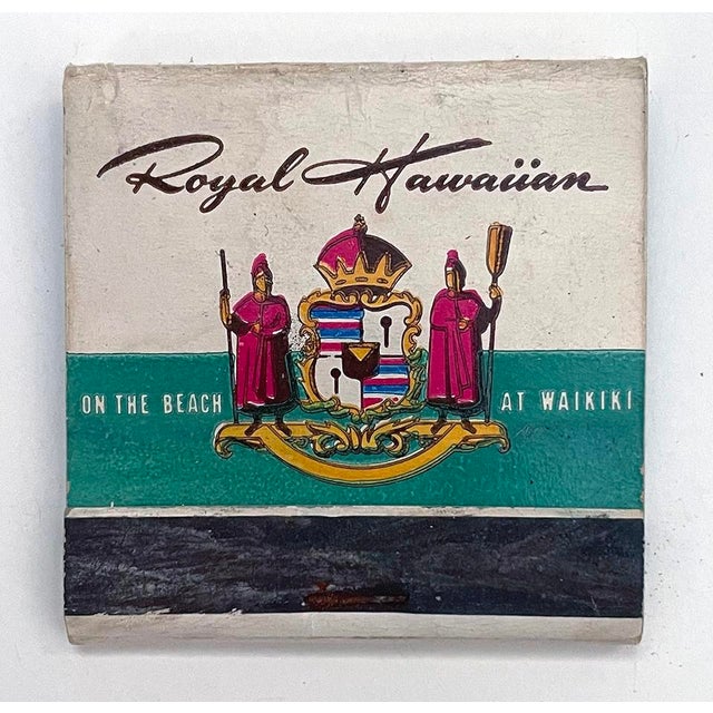 Vintage matchbook from the Royal Hawaiian Hotel in Waiki. 3 dimensional matchbook is mounted inside a black shadowbox...
