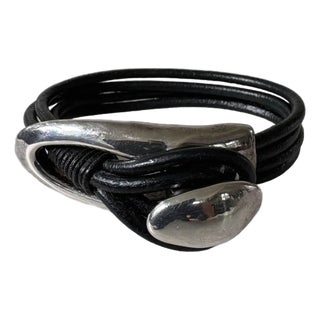 Sterling Silver and Leather Strap Bracelet For Sale