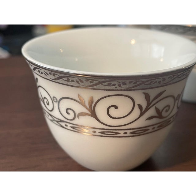 1990s 1990s Set of 5 German Fine Porcelain Demitasse Cups Gray Scroll Pattern For Sale - Image 5 of 8