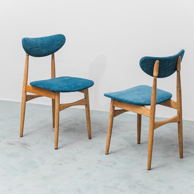 Wooden and Blue Fabric Chairs, 1960s, Set of 6 For Sale - Image 4 of 10