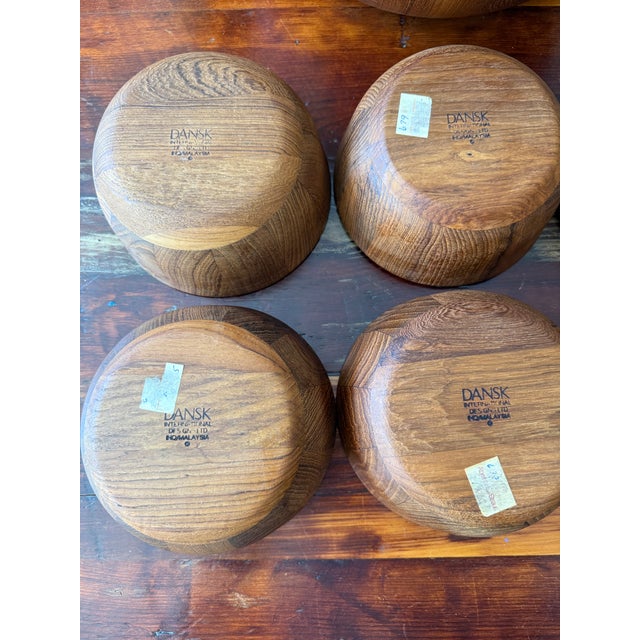Vintage Dansk Jens Harald Quistgaard Ihq Teak Salad Centerpiece Bowl and Six Serving Bowls - Set of 7 For Sale - Image 14 of 15