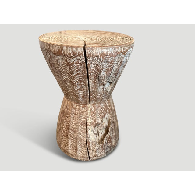 Andrianna Shamaris Bevelled Teak Wood Side Table or Stool For Sale - Image 4 of 6
