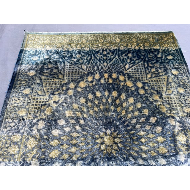 Vintage Turkish Hand-Knotted Silk Rug | 2 X 2'10 Ft | Elegant Medallion Rug For Sale - Image 6 of 9