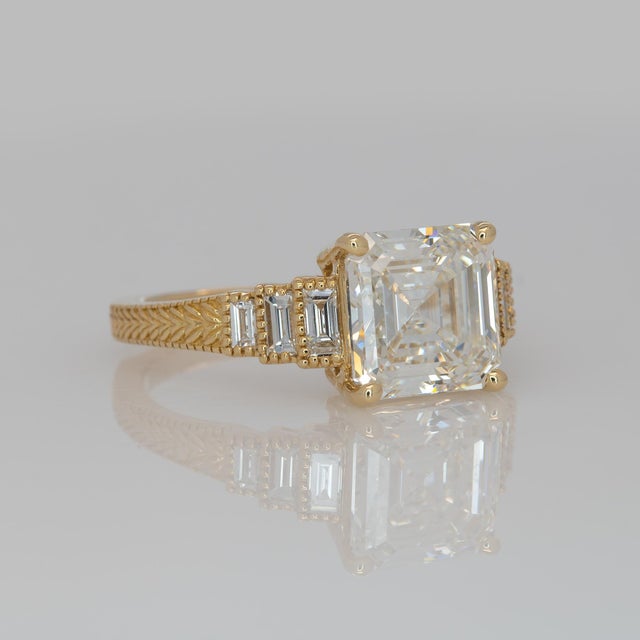 2020s 3Ct Lab Diamond Ring With Lab Diamond Accents: Solid 14k Gold, Asscher Cut 8mm, Size 6.75 For Sale - Image 5 of 8