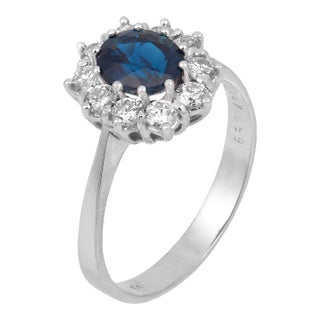 Vintage 1.47 Carat Sapphire Diamond 14k White Gold Cluster Ring, Size 7.75 For Sale