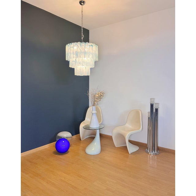 Large Three-Tier Pendant Light with Murano 52 Blue Alabaster Glass Tubes, 1990s For Sale - Image 11 of 17