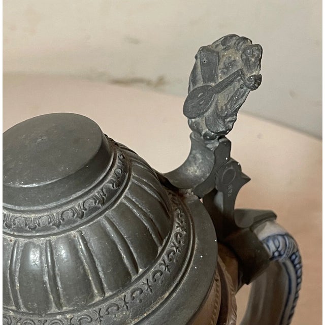 Antique Handmade Westerwald German Prosit Pottery Pewter Lidded Beer Stein Mug For Sale - Image 12 of 12