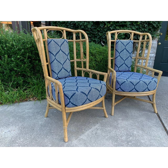 Vintage Boho Chic Bamboo Wingback Armchairs - a Pair For Sale In Miami - Image 6 of 12