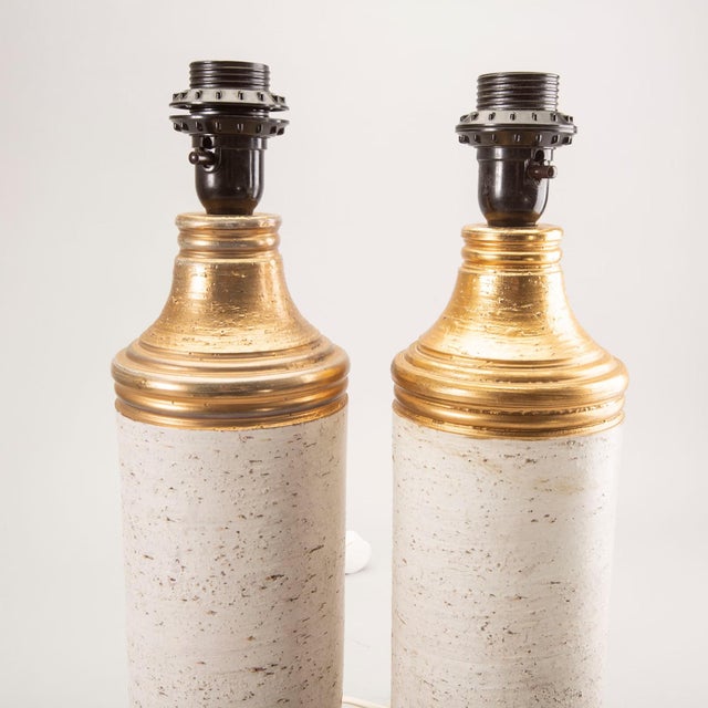 A pair of Bergboms Bitossi table lamps later part of the 20th century. Height 46 cm. Good condition. 2 pairs available,...