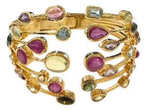 Bochic “Capri” Ruby & Multi Natural Gem Cuff Set In 18K Gold & Silver