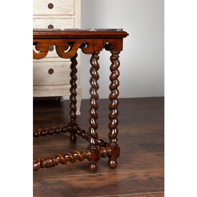 English 1850s Barley Twist Mahogany Console Table with Red Marble Top For Sale - Image 12 of 12