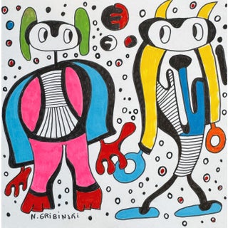 Cartography of Tenderness — Small Abstract Figurative Drawing (8 X 8 In, 2025) For Sale