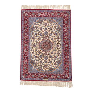 Signed Vintage Persian Isfahan Rug - 03'08 X 05'02 For Sale