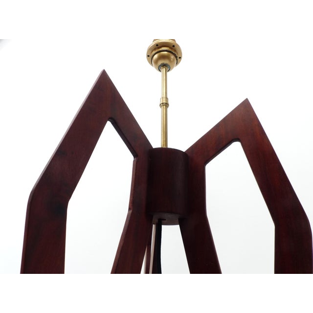 Large Sculptural Tripod Lamp in Stained Wood with Compass-Shaped Lines, 1960s For Sale - Image 6 of 11