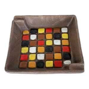 Vintage 1960s Aldo Londi Bitossi Multi-Color Square Ceramic Ashtray