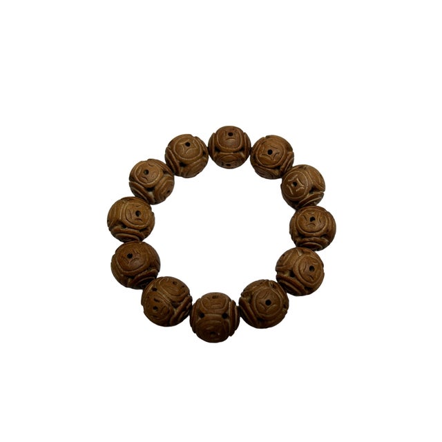 Sandalwood Coin Pattern Carving Beads Hand Rosary Praying Bracelet For Sale In San Francisco - Image 6 of 6