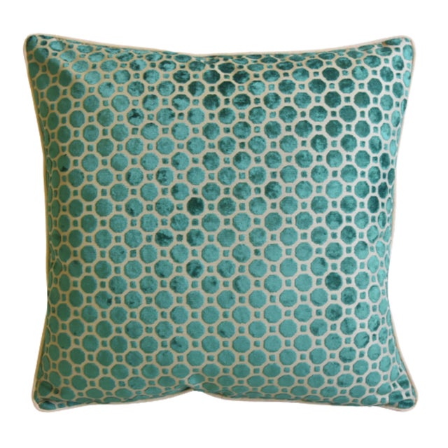 Mid-Century Modern Emerald Green Geometric Modern Contemporary Velvet Feather/Down Pillow 22" Square For Sale - Image 3 of 6