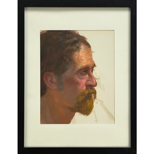 Vintage Realist Portrait of Man with Beard, Framed (c. 1970, Oil on Canvas Paper). Housed and matted in a black wood frame...