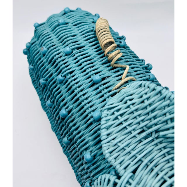 Vintage Artisan Wicker Turquoise Eggplant W/ Lid For Sale In Atlanta - Image 6 of 8