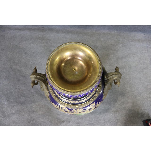 Blue French Signed Sevres Monumental Urn Hand Decorated With Provincial French Scene For Sale - Image 8 of 12