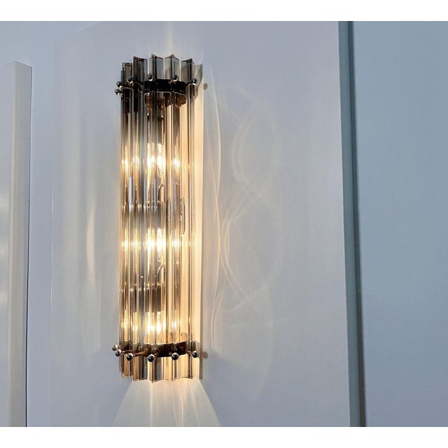 Italian Smoked Murano Glass Wall Sconces in the style of Venini, 1990s, Set of 2 For Sale - Image 13 of 16