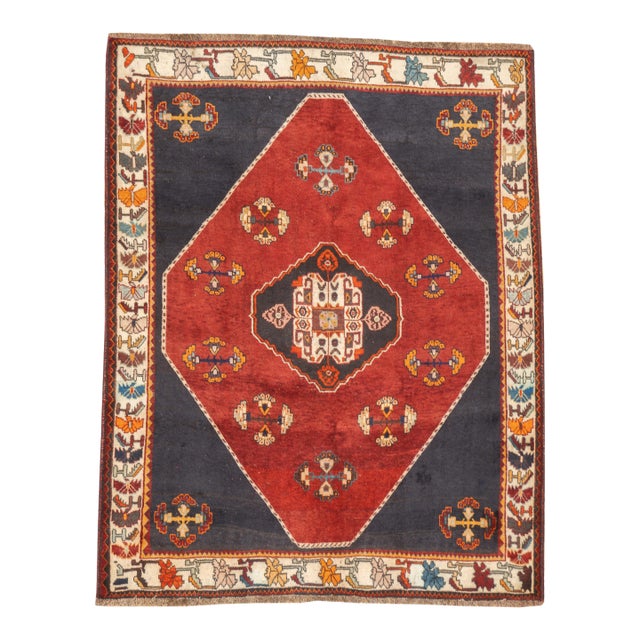 Semi-Antique Hand-Knotted Persian Qashqai Rug 5'5" X 6'11" For Sale