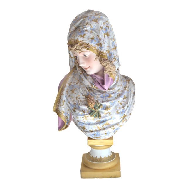 Ferdinand and Bing Co After Albert-Ernest Carrier Belleuse Bisque Plotchrome Persian Maiden Bust 1900ca For Sale