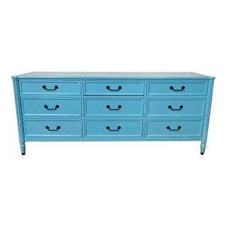 Hollywood Regency Style Dresser / Sideboard, Cerulean Blue Lacquer, Baker For Sale