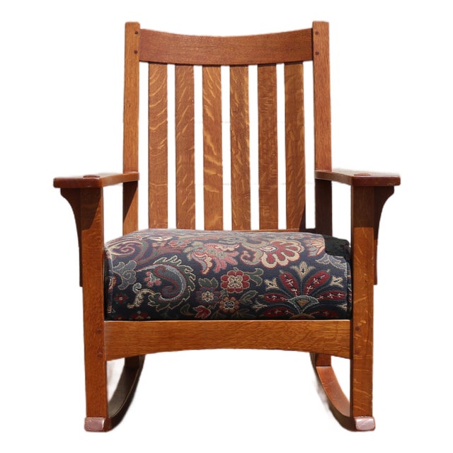 1940s Mission Style Solid Oak Rocking Chair | Arts & Crafts Wooden Rocker For Sale