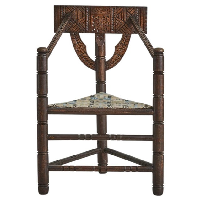Antique Swedish Oak Corner Chair - 2 Available For Sale