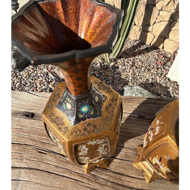 Exceptional Pair of Antique Japanese Meiji Period Shibayama Vases – Silver & Gold Lacquer, C. 1890 For Sale - Image 11 of 13