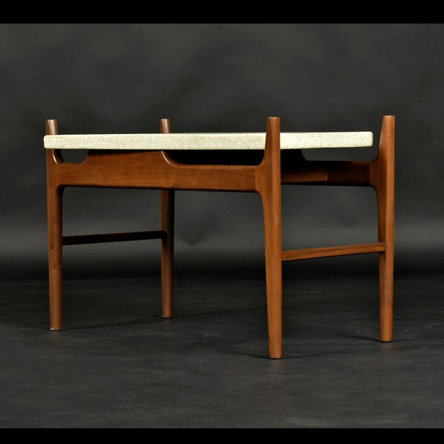 Wood Pair of Sculptural Walnut and Terrazzo Side Tables Attributed to John Keal For Sale - Image 7 of 11