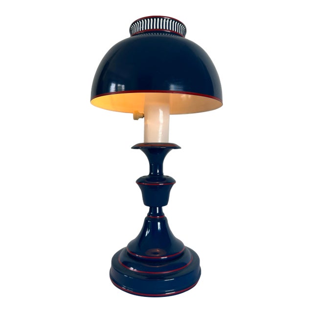 1960s Mid Century Modern Toleware Blue Desk Lamp. For Sale