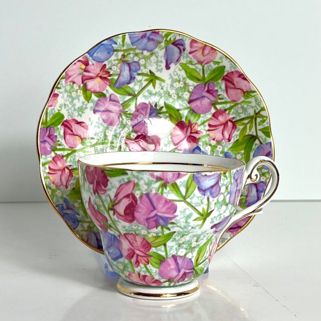 RESERVED Vintage Sweet Pea Tea Cup & Saucer, April Birthday Flower of The MonthRoyal Standard Bone China, England In great...