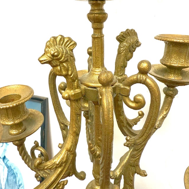 Early 20th Century Pair of Early 20th Century Italian Brevettato Brass Marble Candelabras For Sale - Image 5 of 11