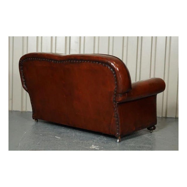 Animal Skin Victorian Maroon Dyed Leather Armchairs and Sofa, Set of 3 For Sale - Image 7 of 13