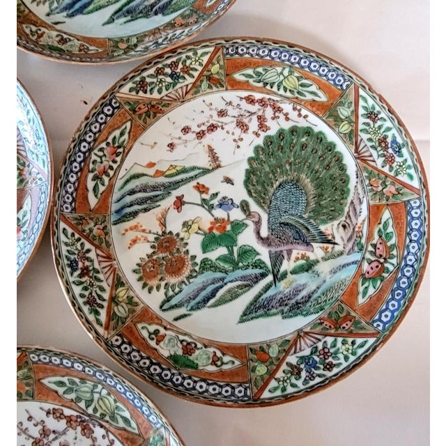 Late 19th Century Chinese Kangxi Style Famille Verte Peacock Porcelain Plates – Set of 7 For Sale - Image 10 of 13