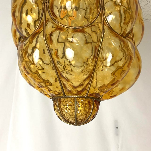 Amber 1970s Venetian Glass Lantern Hand Blown For Sale - Image 8 of 12