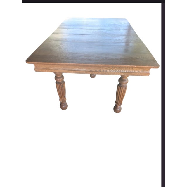 Brown Late 19th Century Early American Solid Oak Banquet Dining Table With Fluted Legs on Casters For Sale - Image 8 of 18
