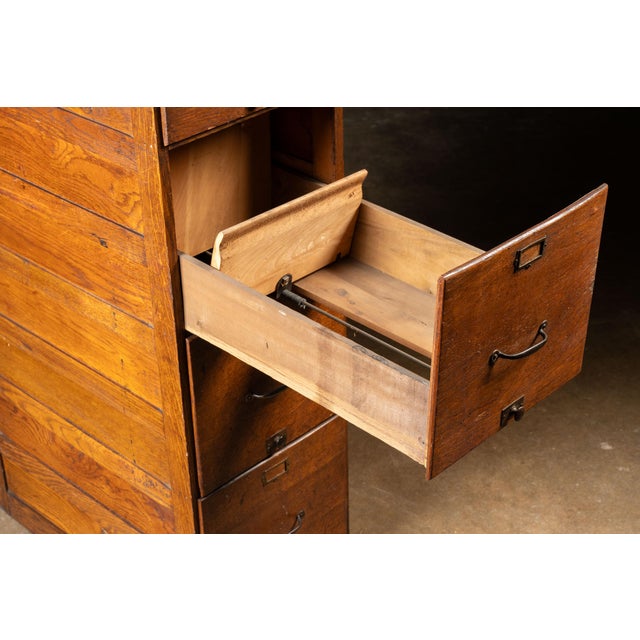 Antique Oak Filing Cabinet With Brass Hardware For Sale - Image 11 of 17