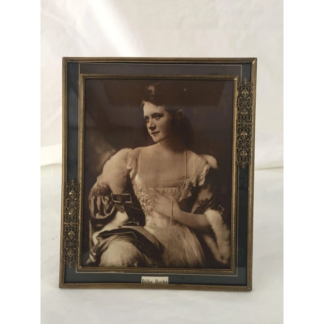 1900 - 1909 Victorian Brass Filigree Picture Frame Featuring Billie Burke Photo Print For Sale - Image 5 of 5